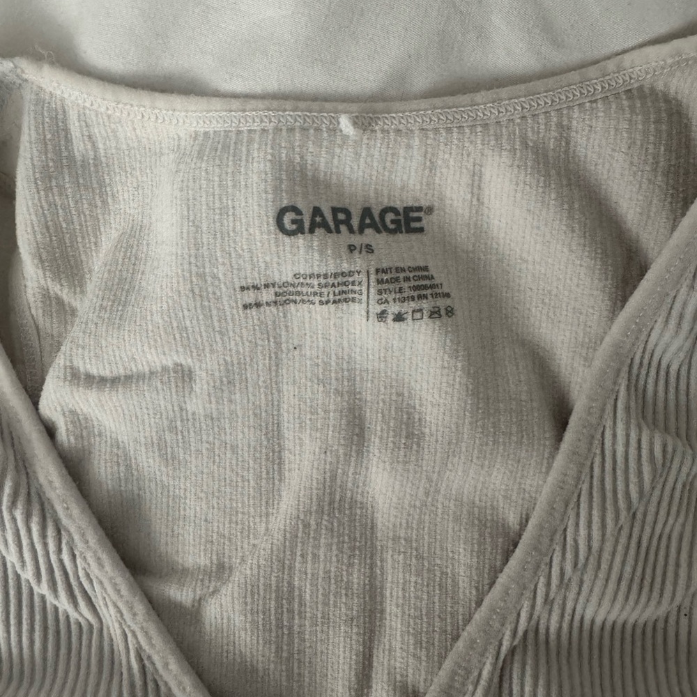 Garage Cream Ribbed V-Neck Top